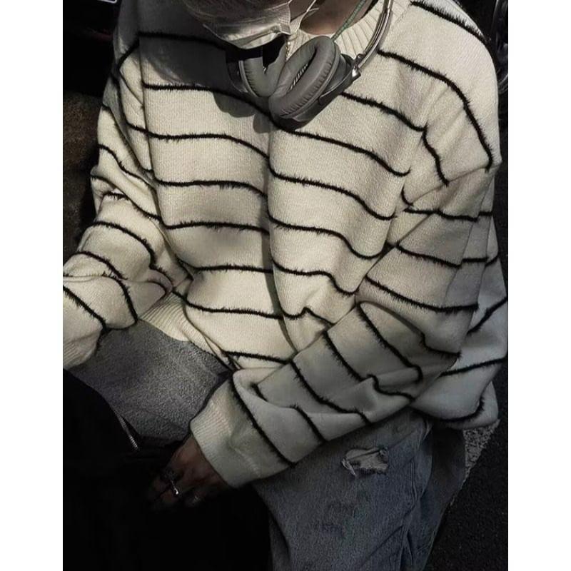 Crew Neck Striped Sweater Product Image