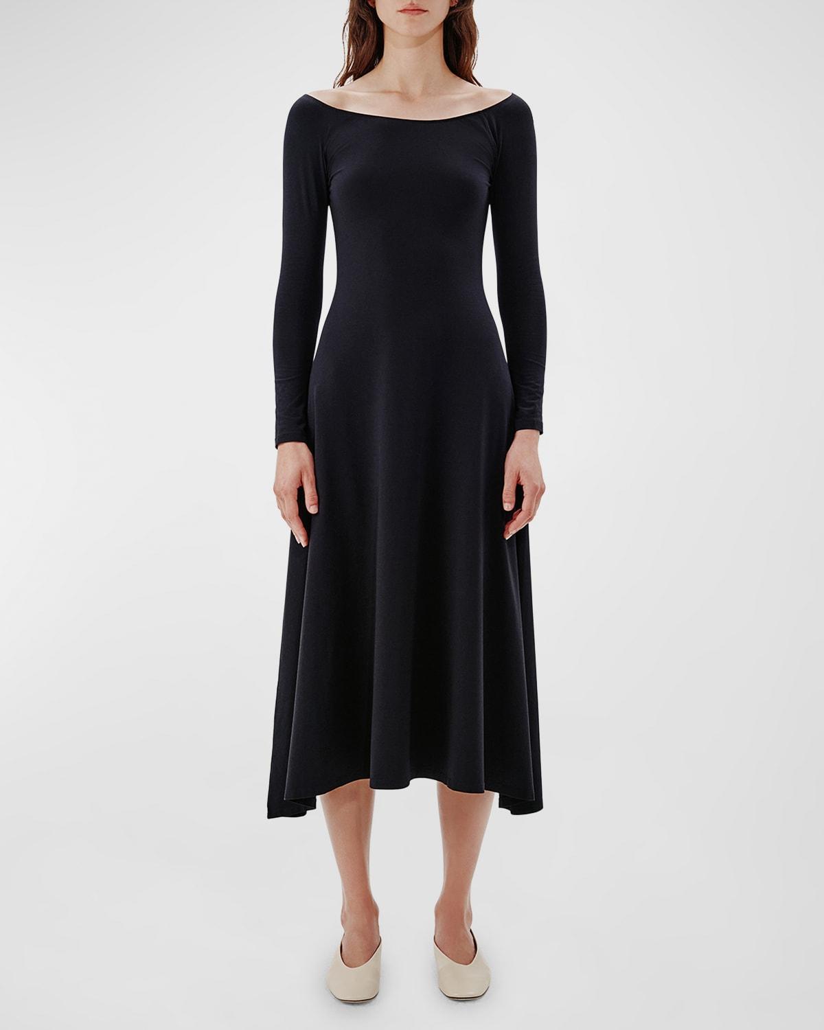 Off-The-Shoulder Long-Sleeve Leotard Midi Dress Product Image