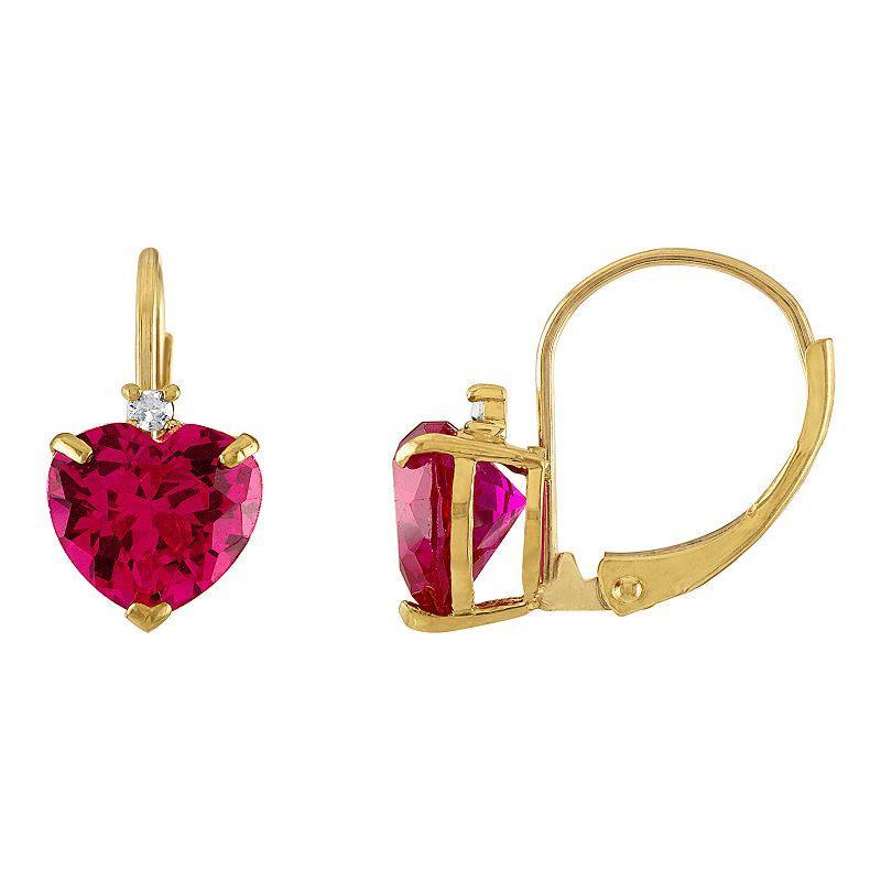 Tiara 10k Gold Lab-Created Ruby & Diamond Accent Leverback Earrings, Womens Product Image