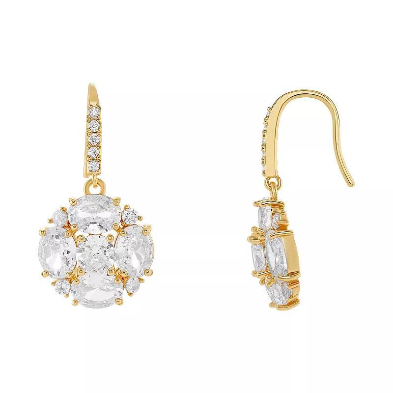 Emberly Gold Tone Crystal Round Flower Drop Earrings, Womens, Yellow Gold Tone Product Image