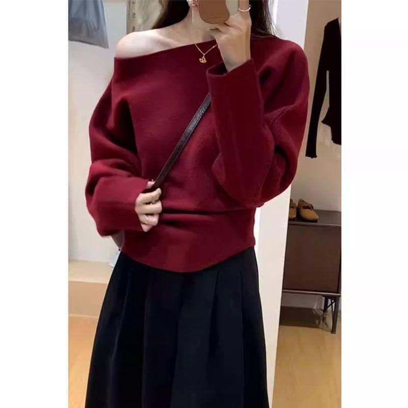 One Shoulder Plain Sweater Product Image