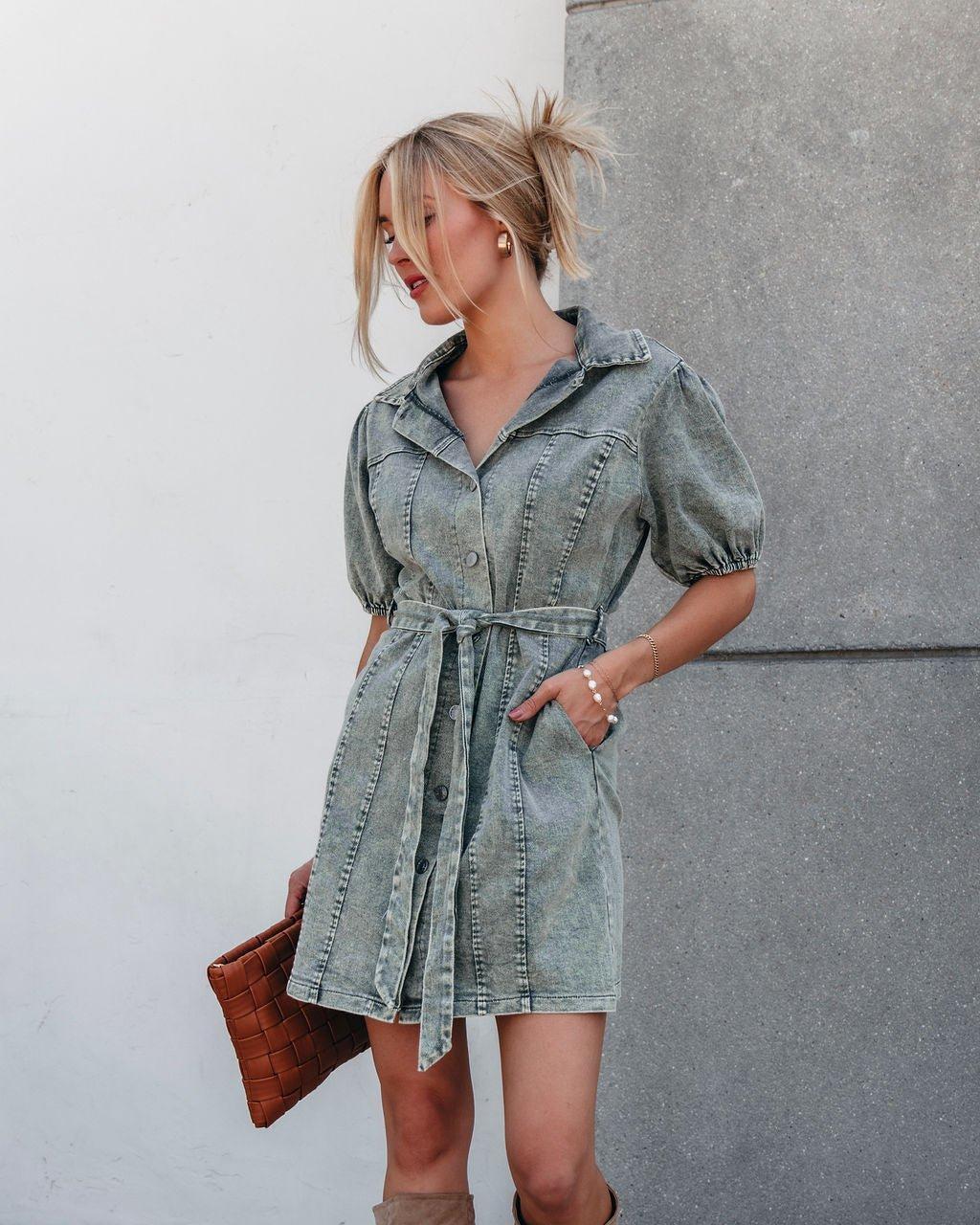 Olive Washed Button Down Mini Dress Product Image