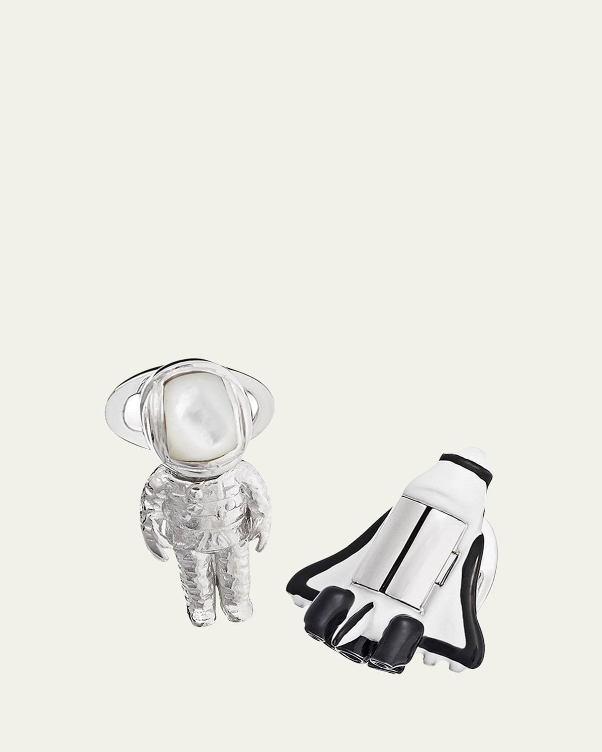 Jan Leslie Astronaut & Rocket Sterling Silver & Mother Of Pearl Cufflinks Product Image