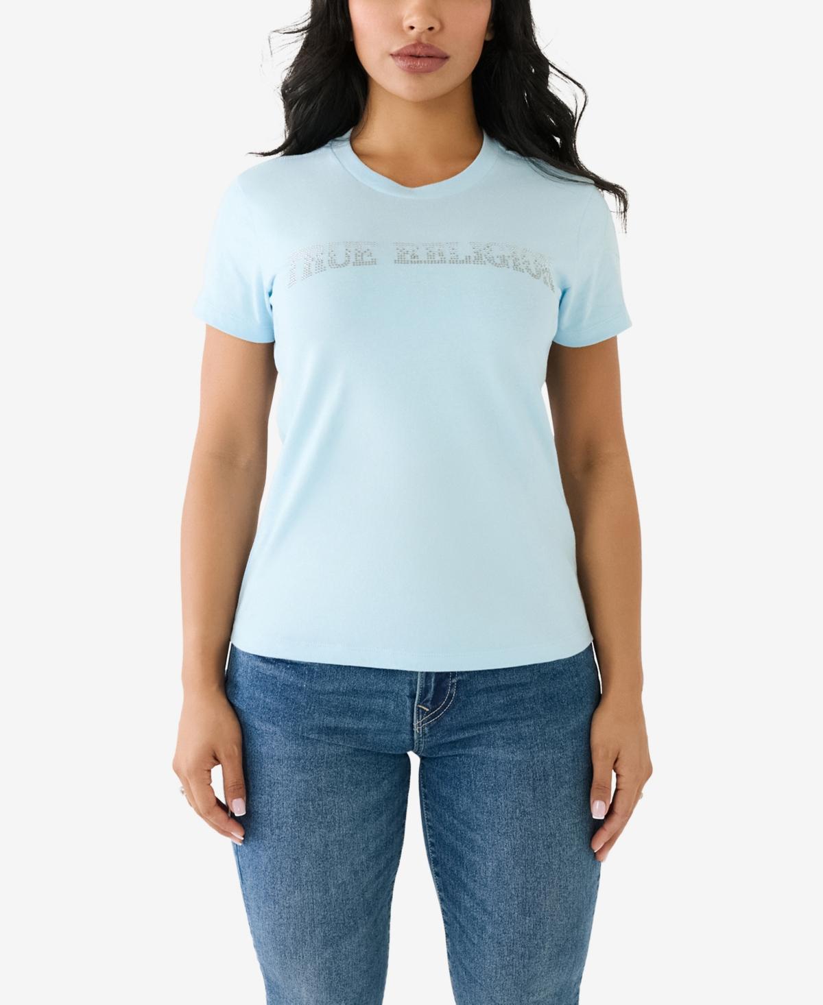 Womens Ombre Crystal Arched Logo Tee | Light Blue | Product Image