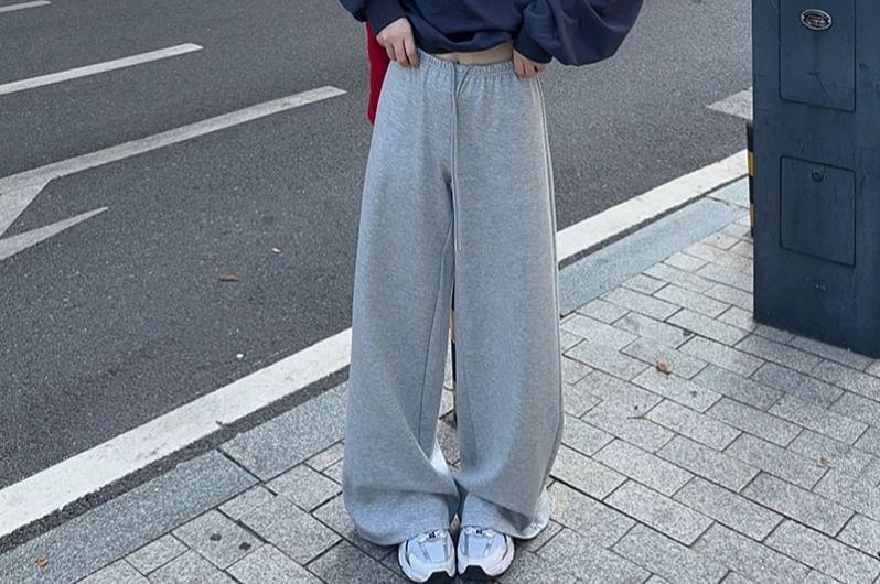 One Shoulder Plain Sweatshirt / Drawstring Waist Plain Wide Leg Sweatpants Product Image