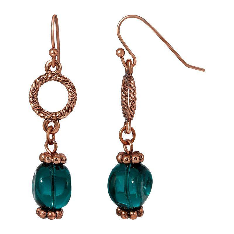 1928 Copper Tone Green Bead Wire Drop Earrings, Womens Product Image