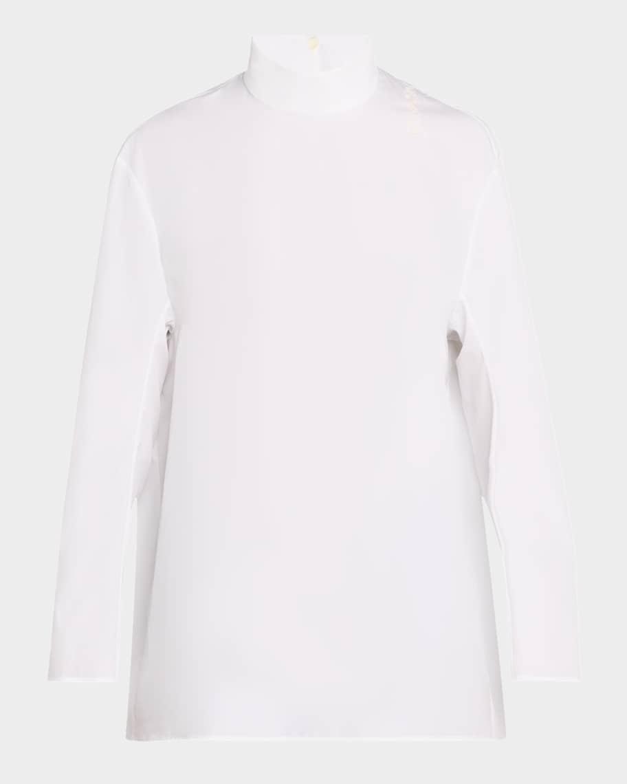 Mock-Neck Long-Sleeve Cotton Top Product Image