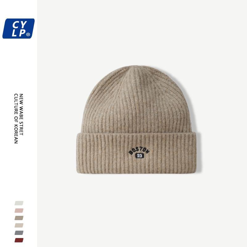 Numbering Lettering Embroidered Beanie Product Image