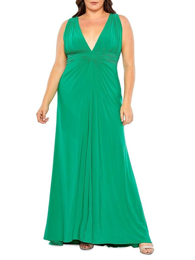 Womens Plus Size Sleeveless Draped A-Line Gown Product Image