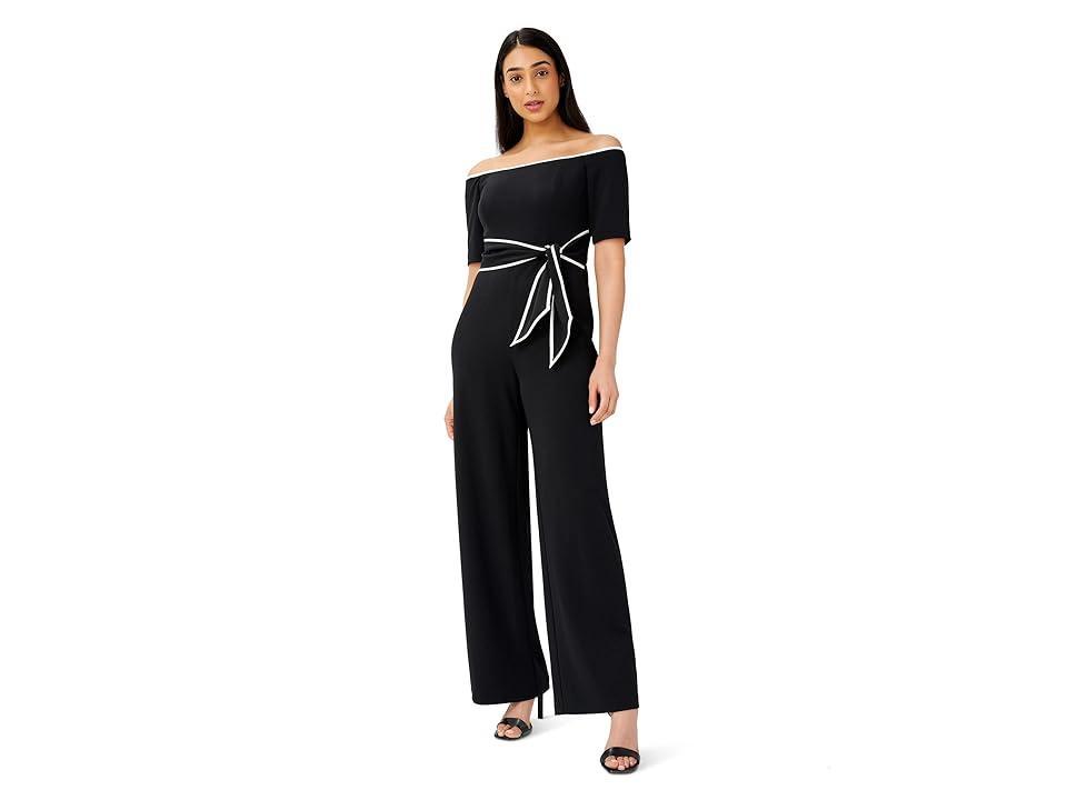 Adrianna Papell Tie Waist Knit Crepe Jumpsuit Product Image