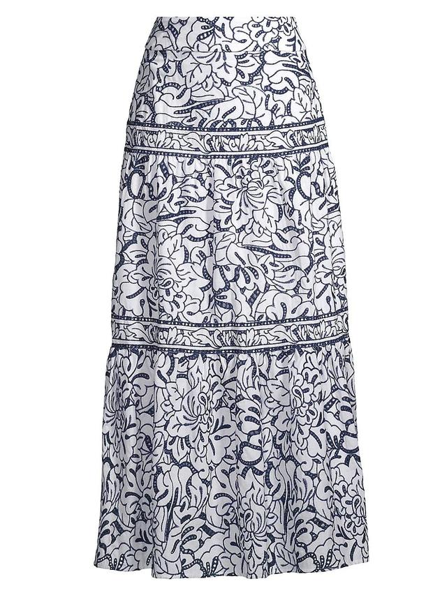 Womens Floral Tiered A-Line Maxi Skirt Product Image