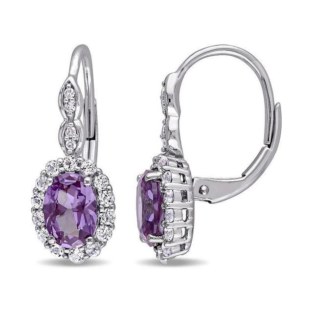 Stella Grace 14k White Gold Simulated Alexandrite & White Topaz Leverback Earrings, Womens, 14k Whgold Product Image