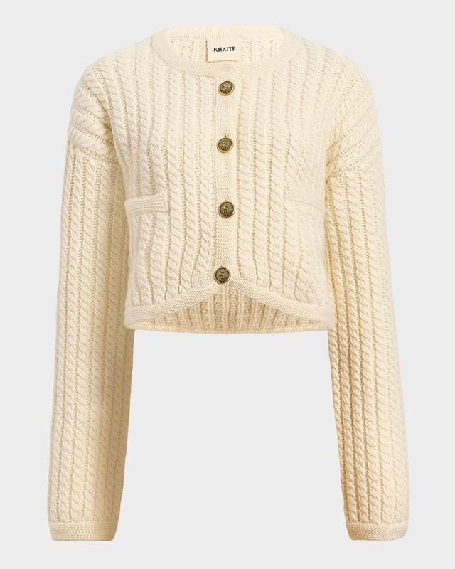 Balser Cashmere Cable-Knit Crop Cardigan Product Image