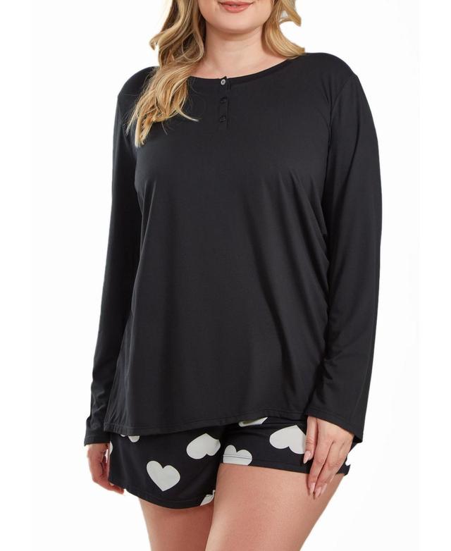 Icollection Women's Kindred Heart Plus Size Modal Sleep Top & Short Set. Ultra Soft In Comfy Cozy Style, 2X Product Image