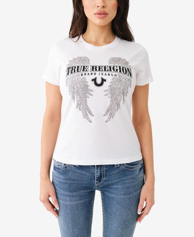 True Religion Womens Short Sleeve Crystal Wing Crew Tee Product Image