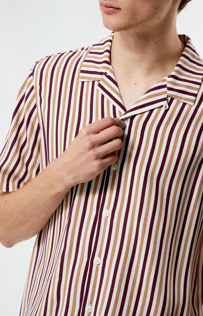 Men's Caleb Stripe Camp Shirt in Cream/Brown - Product Image