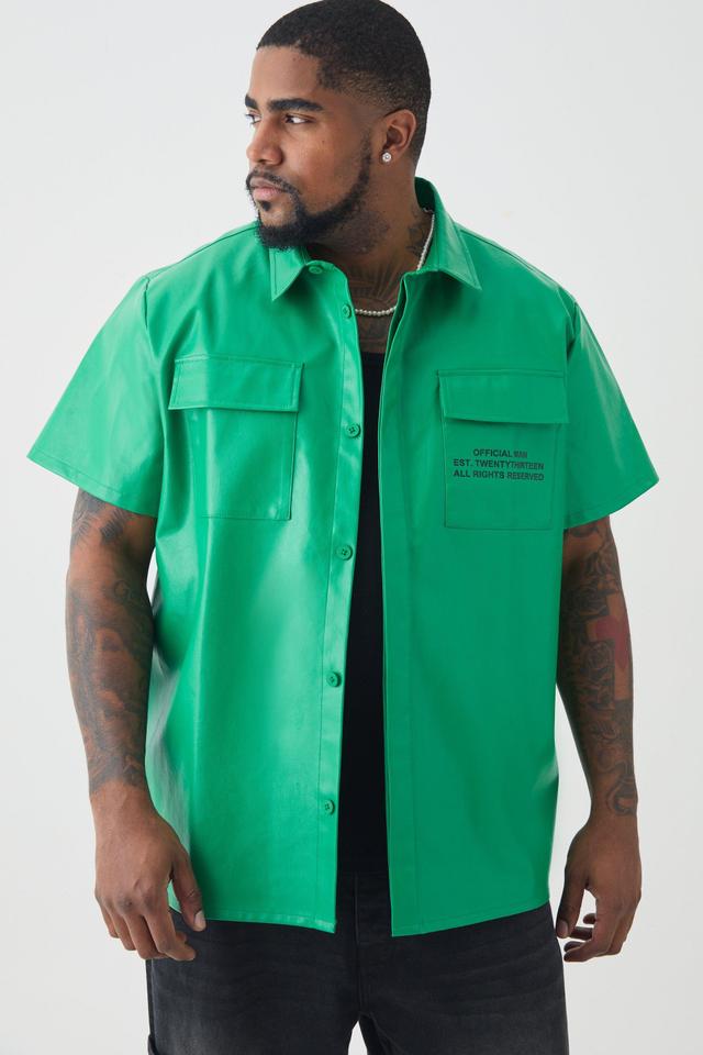 Mens Plus Pu Two Pocket Shirt In Green, Green Product Image