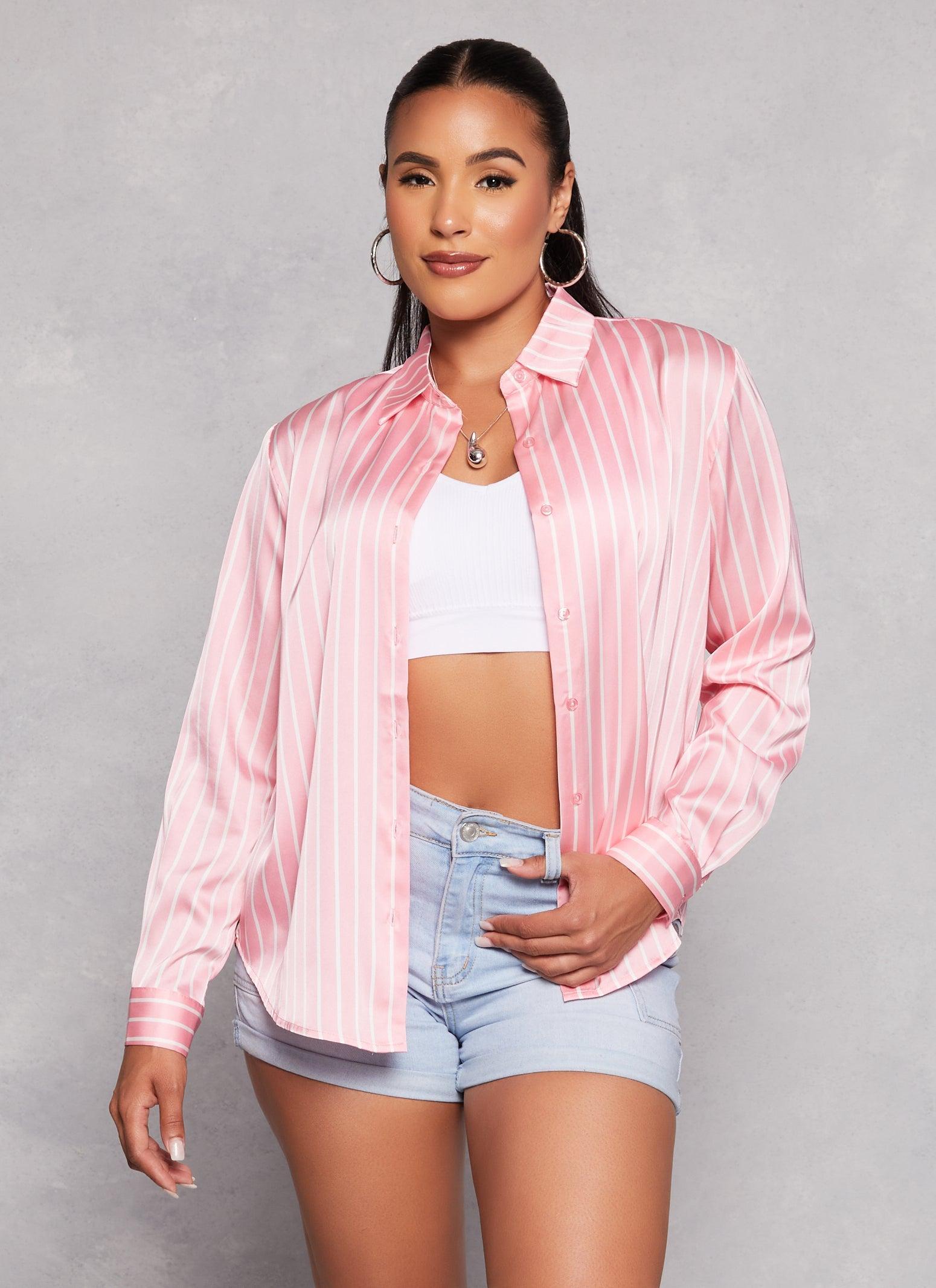 Womens Satin Striped Button Front Shirt Product Image