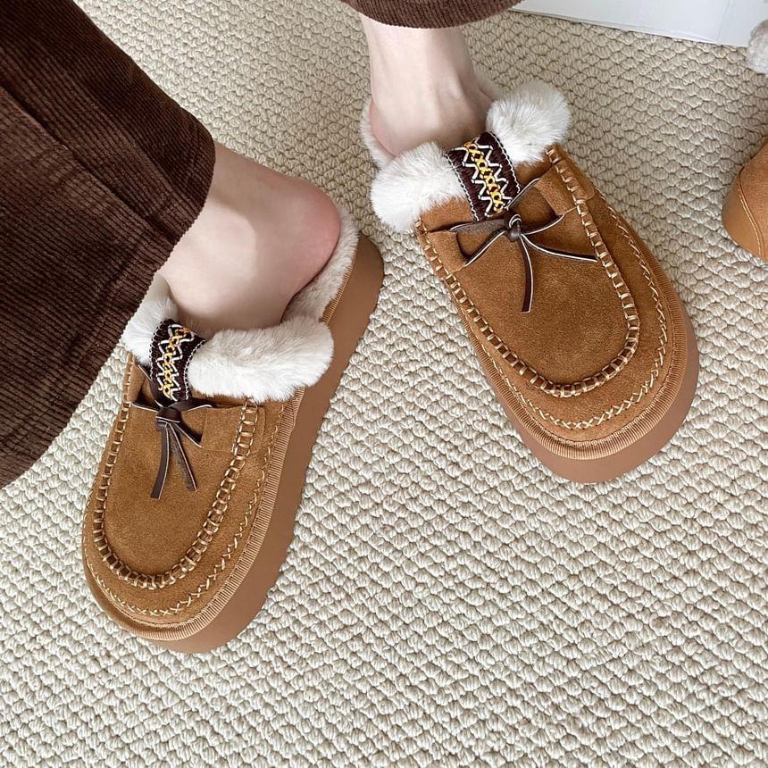 Platform Bow Accent Fleece-Lined Moccasin Mules Product Image