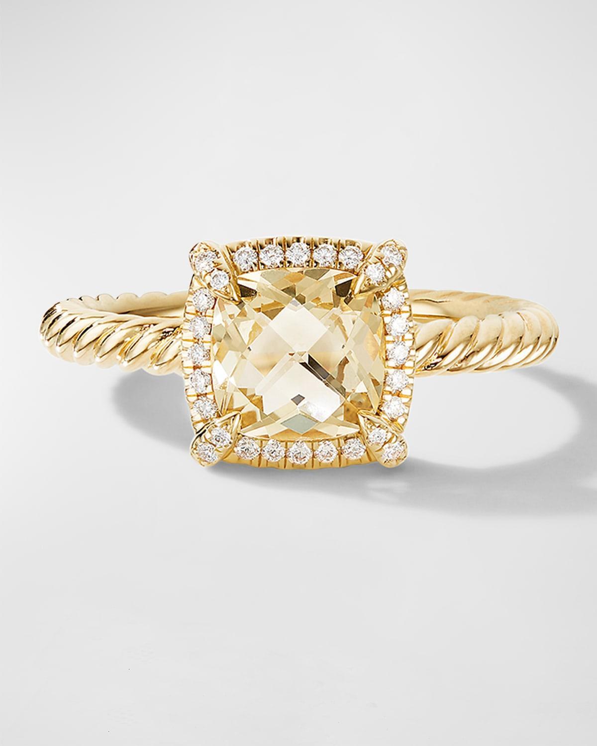 Womens Petite Chatelaine Pav Bezel Ring in 18K Yellow Gold with Champagne Citrine and Diamonds Product Image