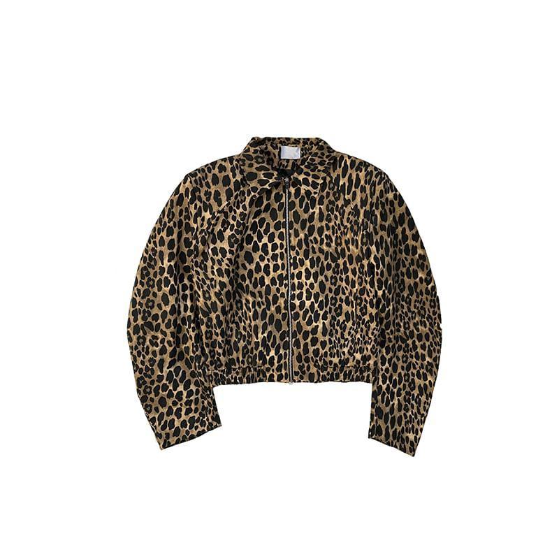 Long-Sleeve Leopard Zipped Jacket Product Image