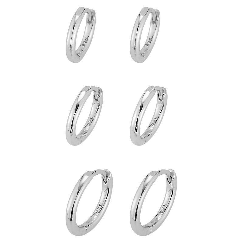 Sunkissed Sterling Huggie Hoop Earring Trio Set, Womens, Silver Tone Product Image