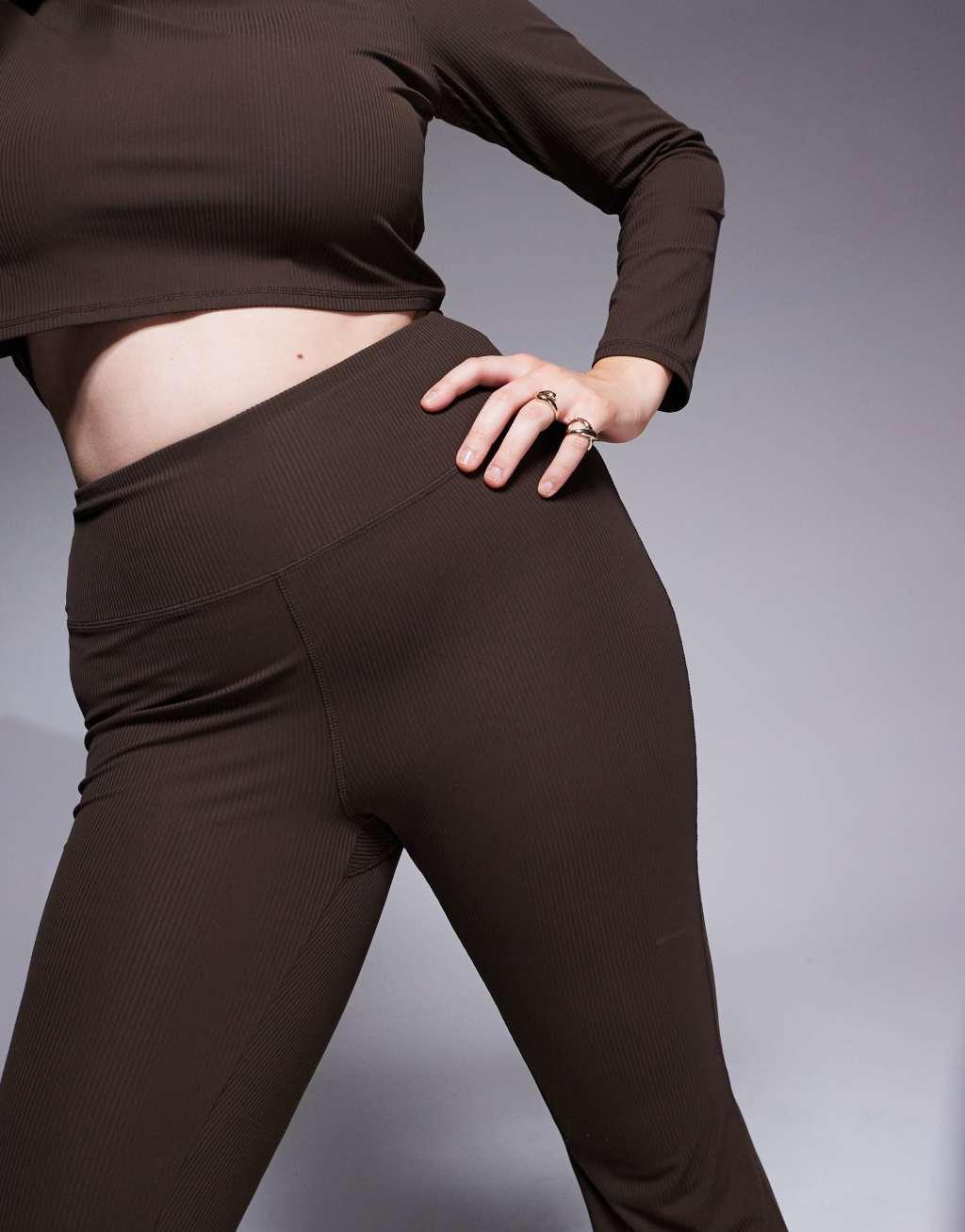 ASOS 4505 Curve soft touch ribbed slim kick yoga leggings in truffle Product Image