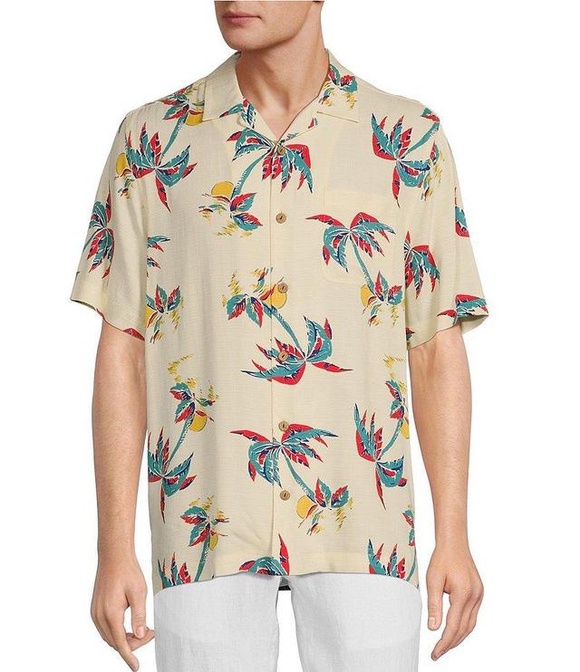 Caribbean Printed Rayon Sunset Palms Short Sleeve Woven Camp Shirt Product Image