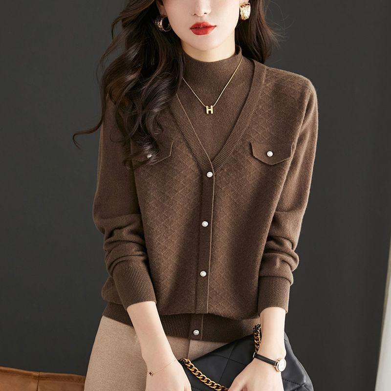 Mock Neck Plain Mock Two-Piece Sweater Product Image