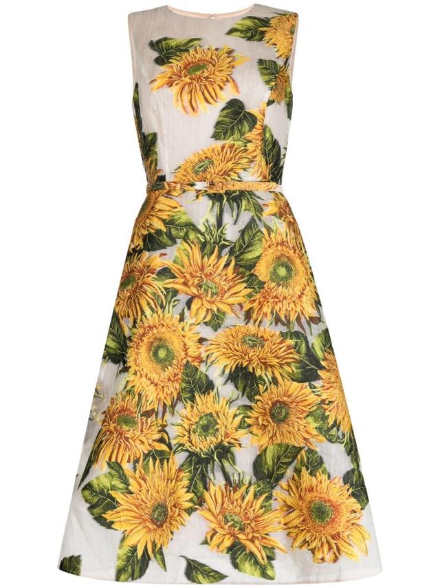 Floral-print Silk Midi Dress In Multicolour Product Image