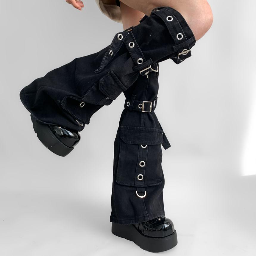 Grommet Buckled Denim Leg Warmers Product Image