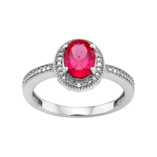 Jewelexcess Sterling Silver Lab-Created Ruby & Diamond Accent Oval Halo Ring, Womens White Product Image