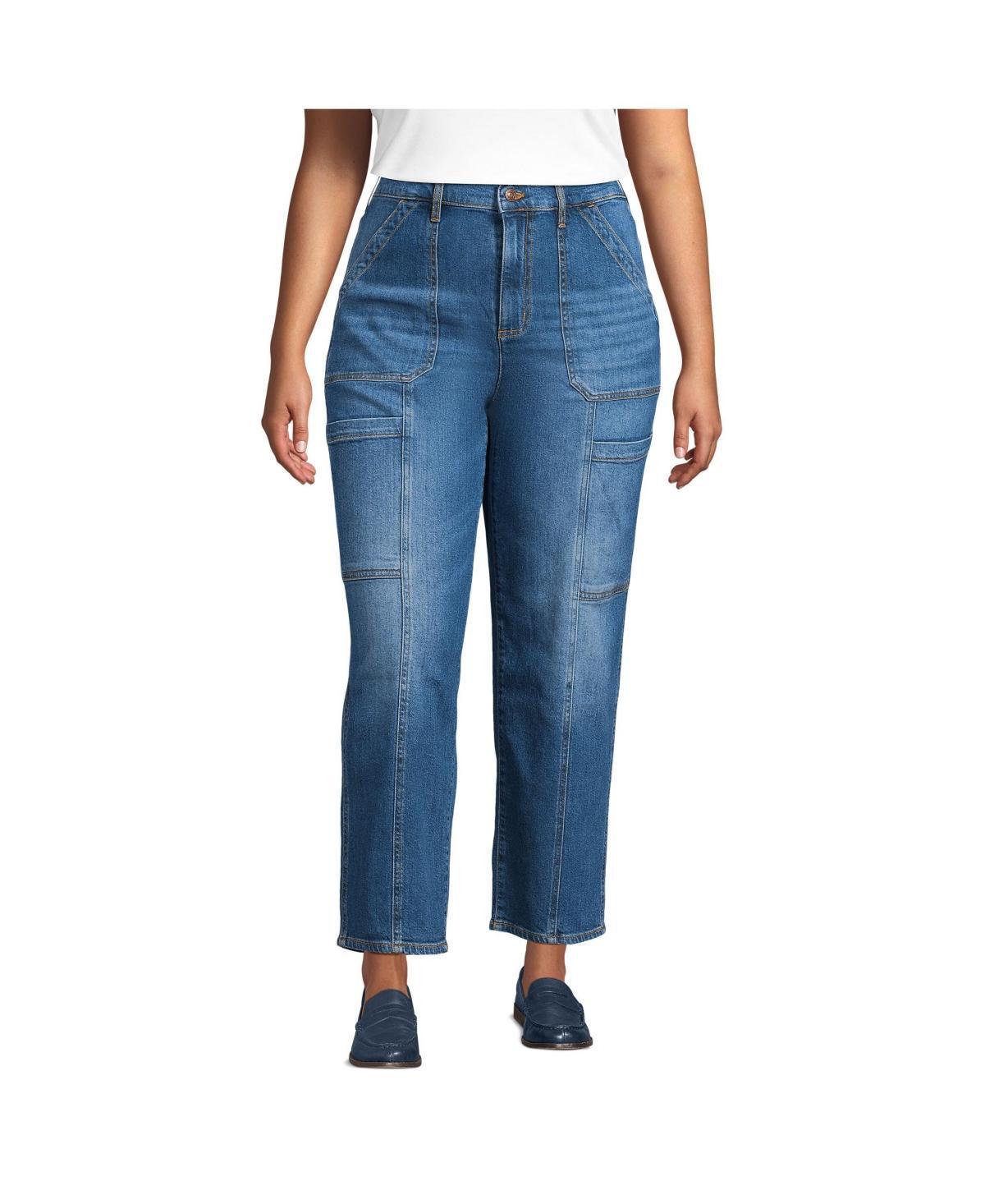 Lands End Womens Denim High Rise Utility Cargo Ankle Jeans Product Image