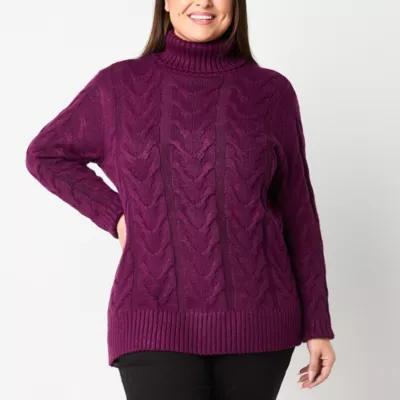 St. John's Bay Plus Womens Turtleneck Long Sleeve Cable Knit Pullover Sweater product image