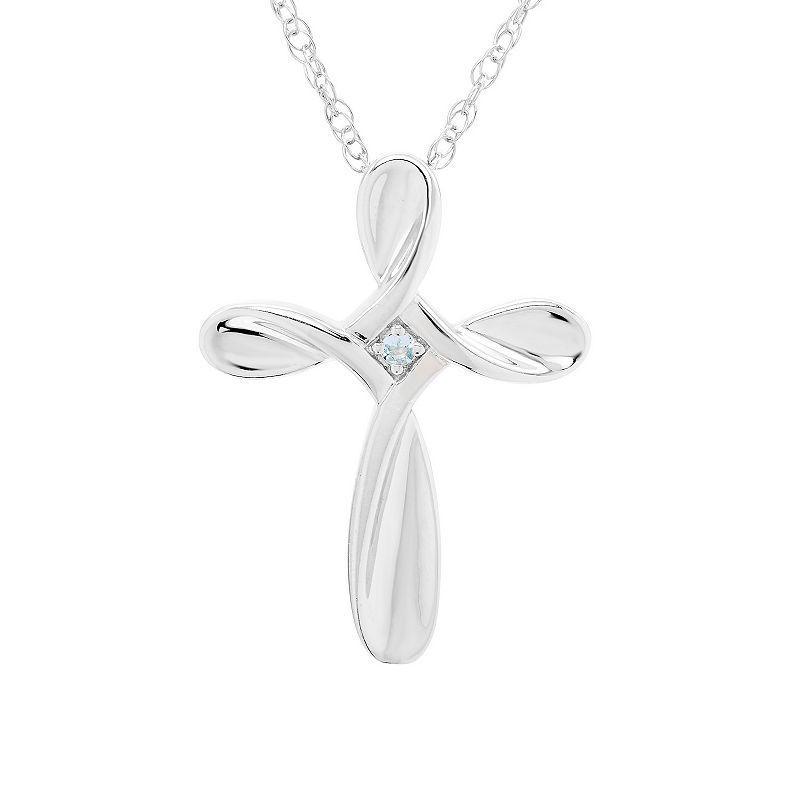 Boston Bay Diamonds Sterling Silver Aquamarine Cross Pendant Necklace, Womens Product Image