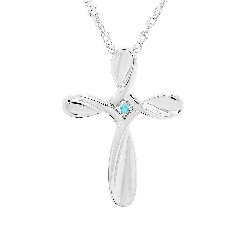 Boston Bay Diamonds Sterling Silver Gemstone Cross Pendant Necklace, Womens Blue Topaz Product Image