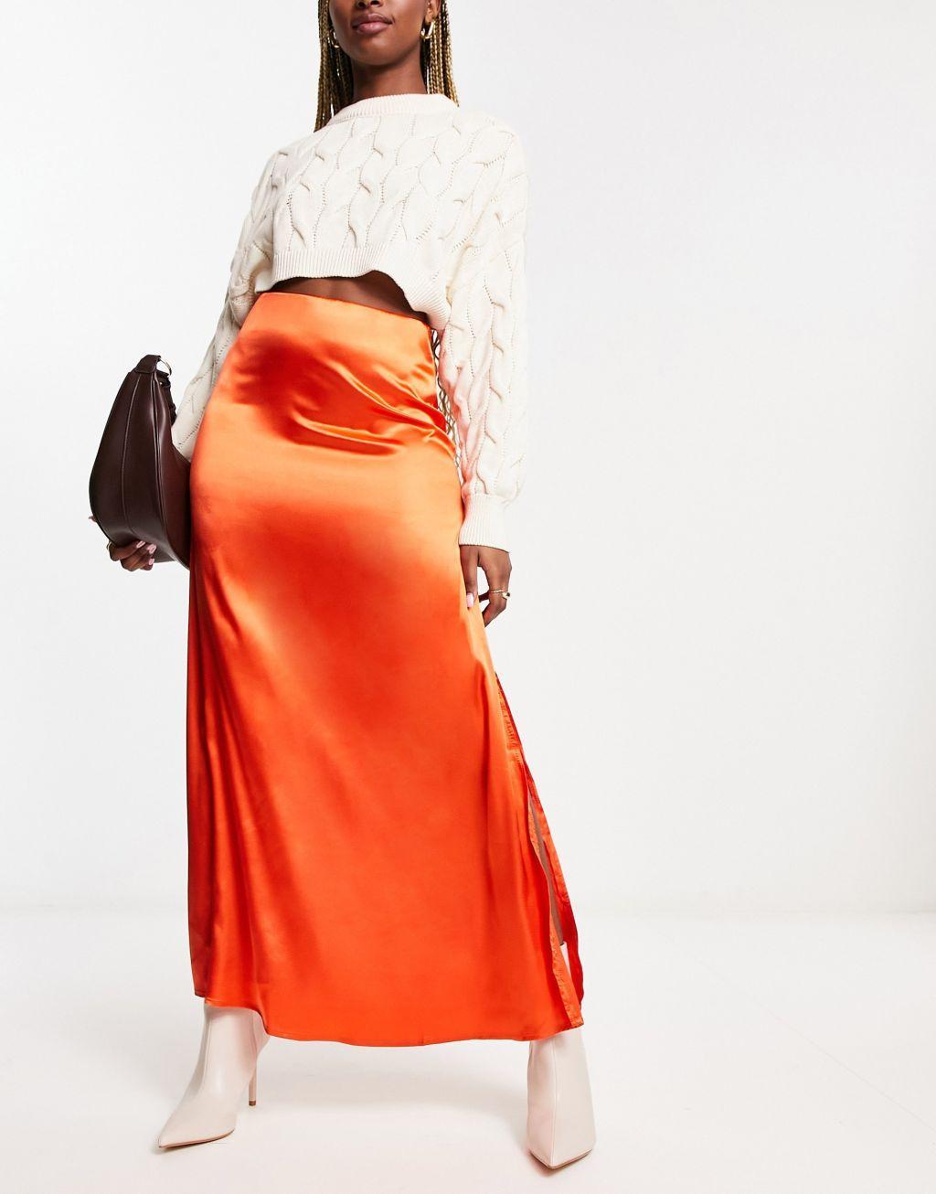 Vila satin midi skirt in orange Product Image