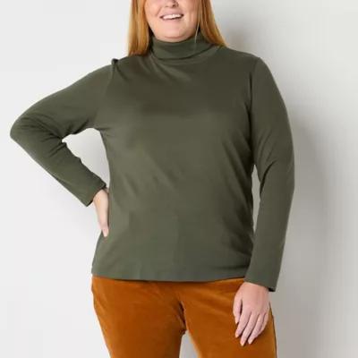 St. John's Bay Womens Plus Turtleneck Long Sleeve T-Shirt Product Image