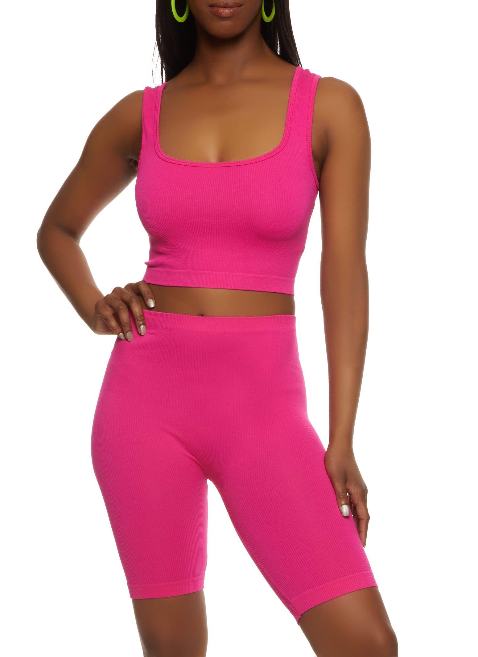 Womens Seamless Square Neck Cropped Tank Top and Biker Shorts Product Image