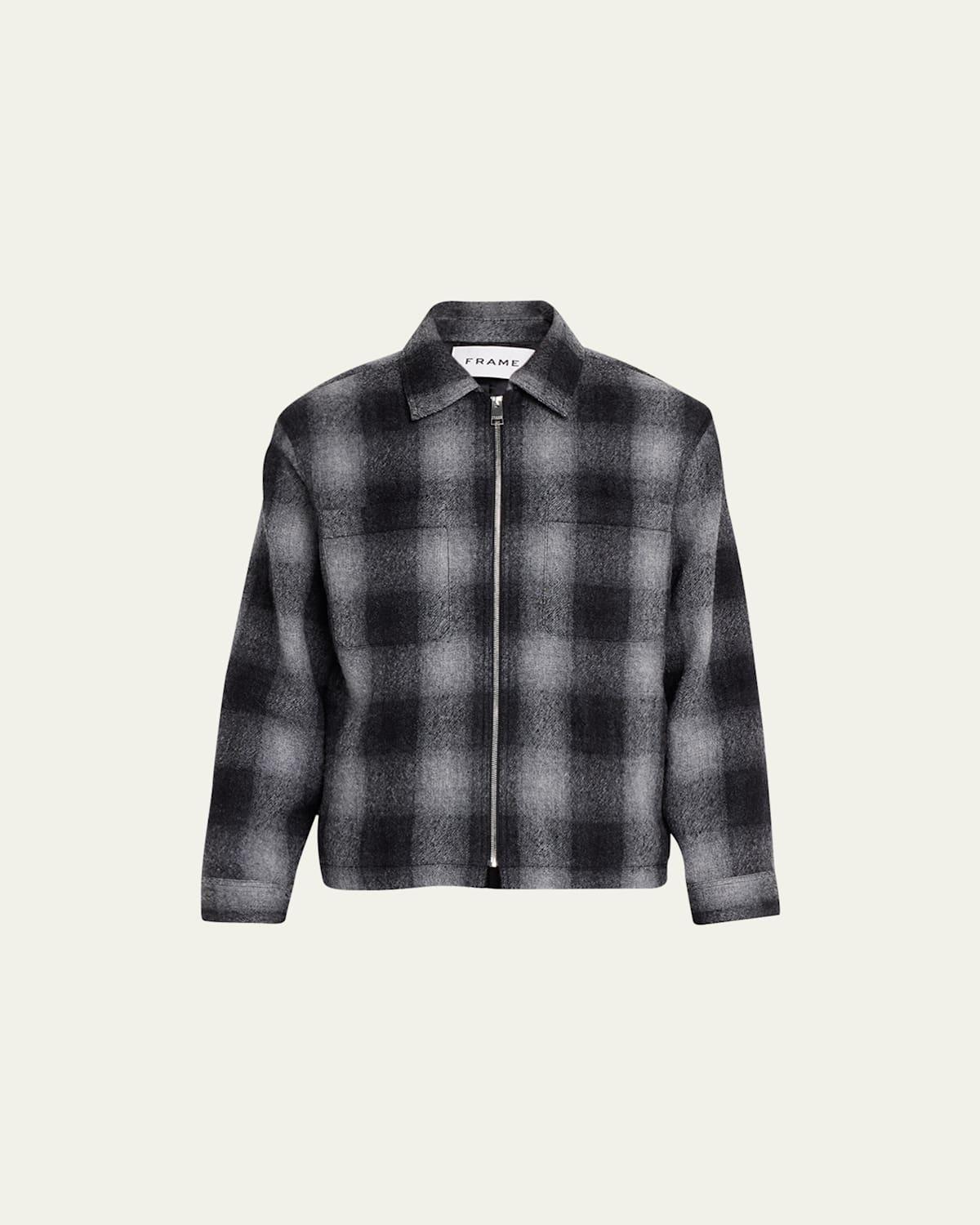 Mens Plaid Wool Full-Zip Overshirt Product Image