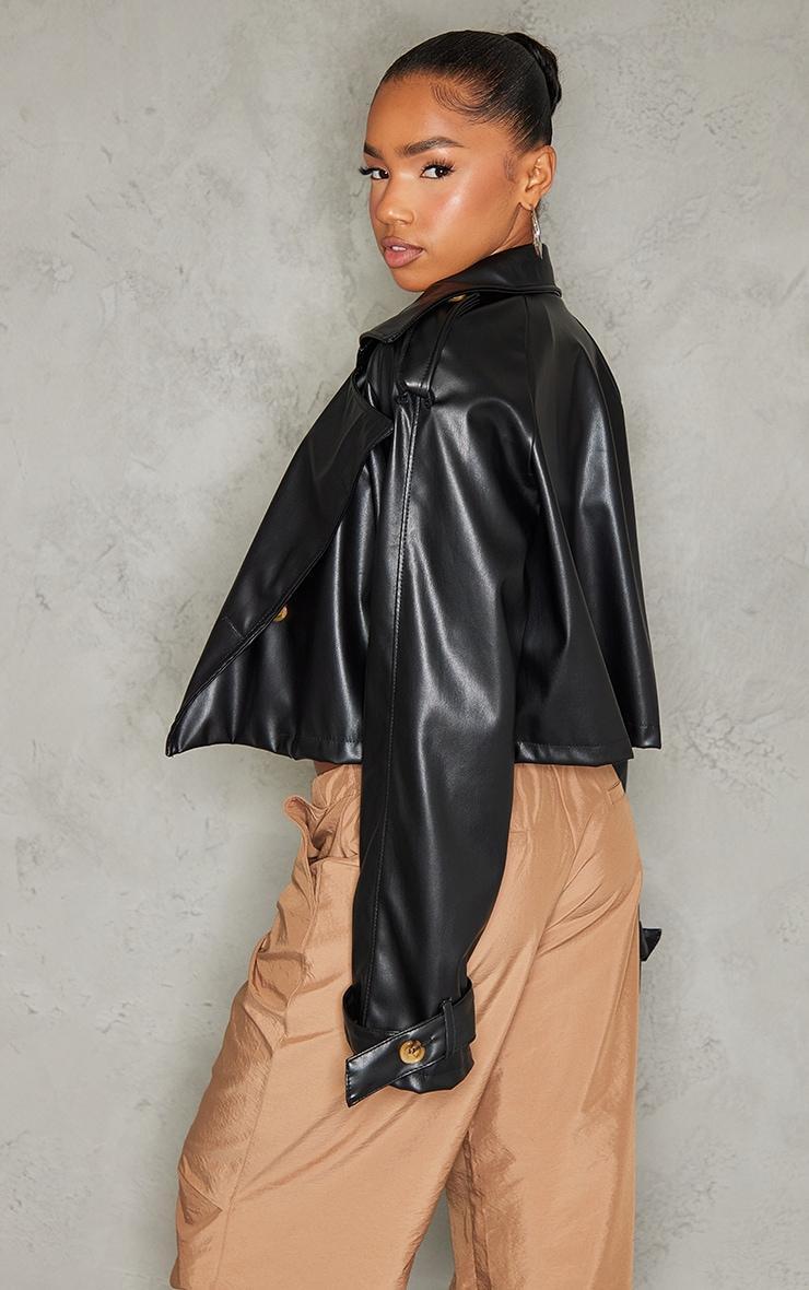 Black Faux Leather Cropped Trench Product Image