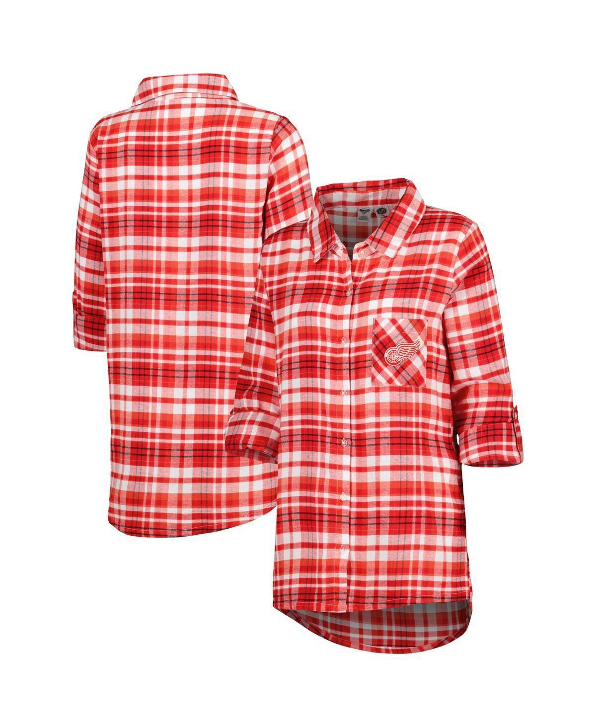 Womens Concepts Sport Red Detroit Red Wings Mainstay Flannel Full-Button Three-Quarter Sleeve Nightshirt Product Image