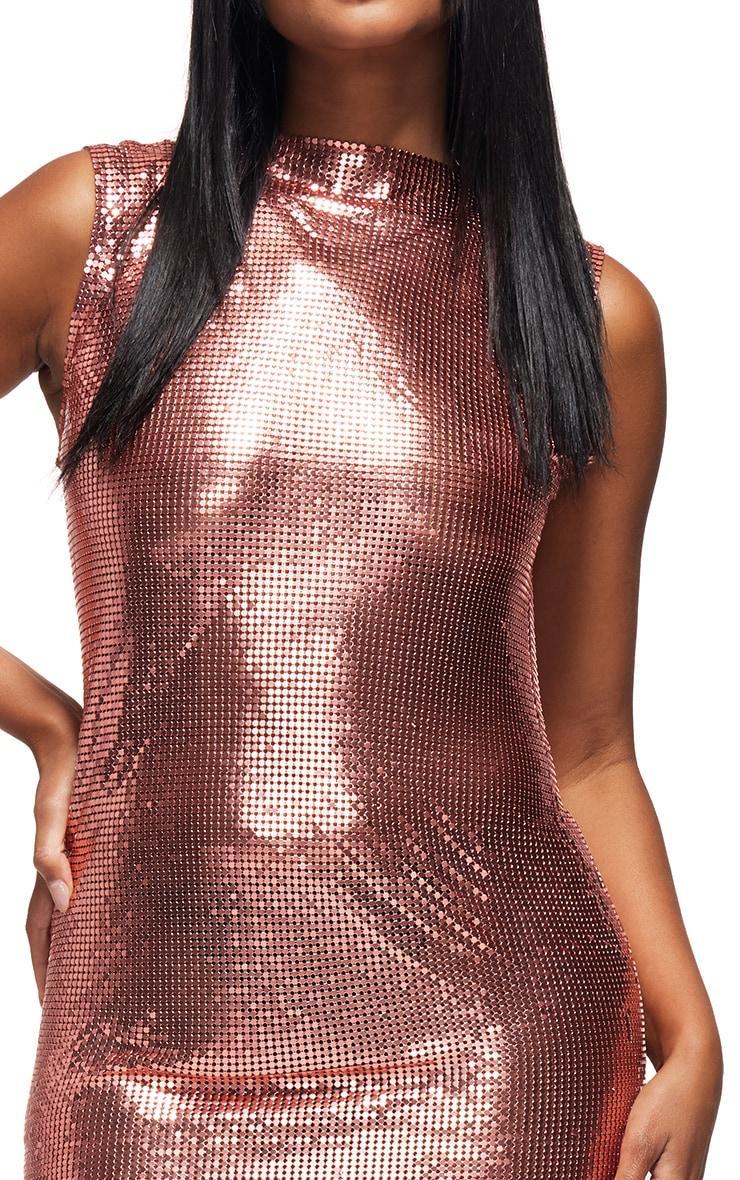 Rose Gold Chainmail High Neck Sleeveless Bodycon Dress Product Image