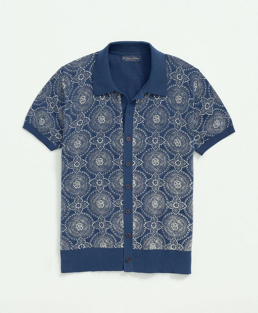 Cotton Polo Cardigan In Batik-Inspired Block Print Product Image