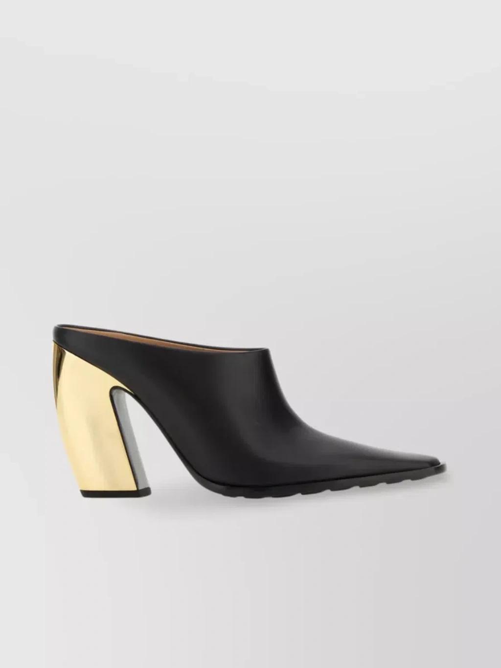 Metallic Heel Mules In Smooth Leather In Black product image