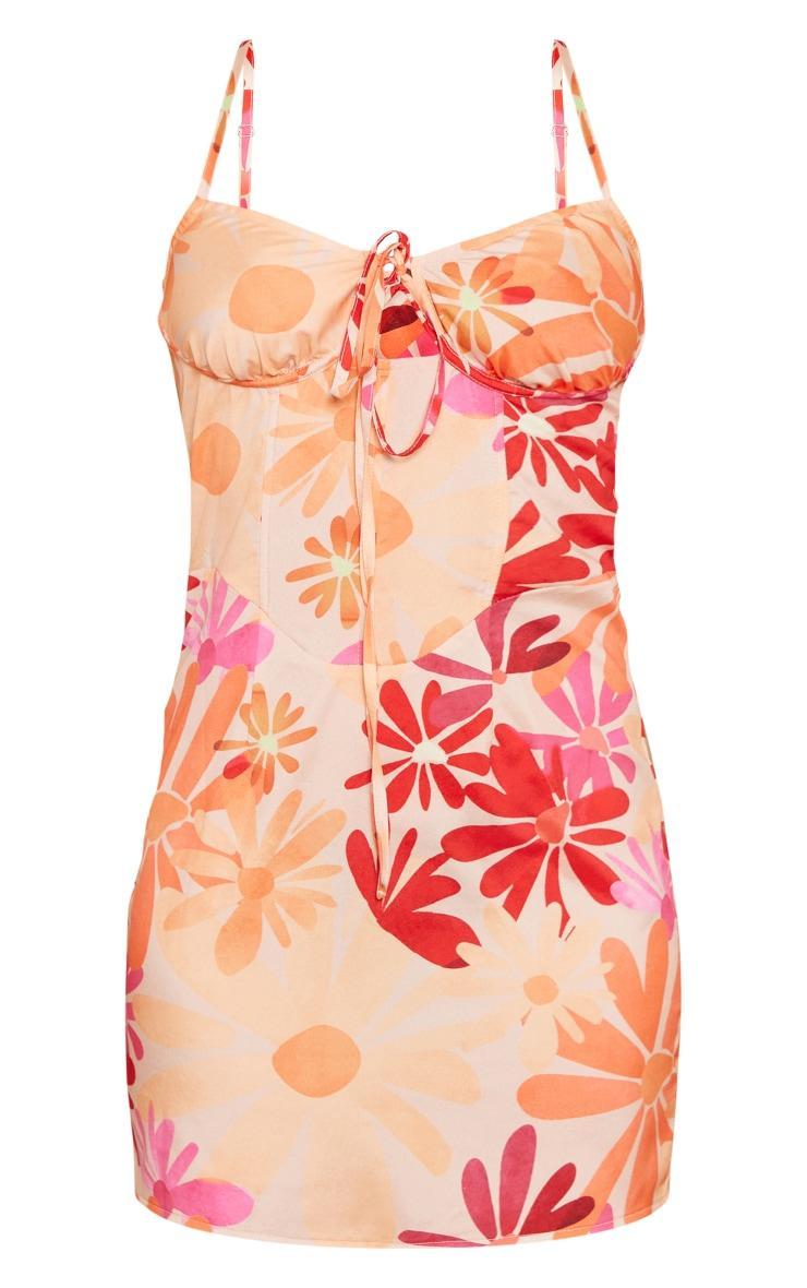 Orange Floral Underwire Halterneck Corset Shift Dress Product Image