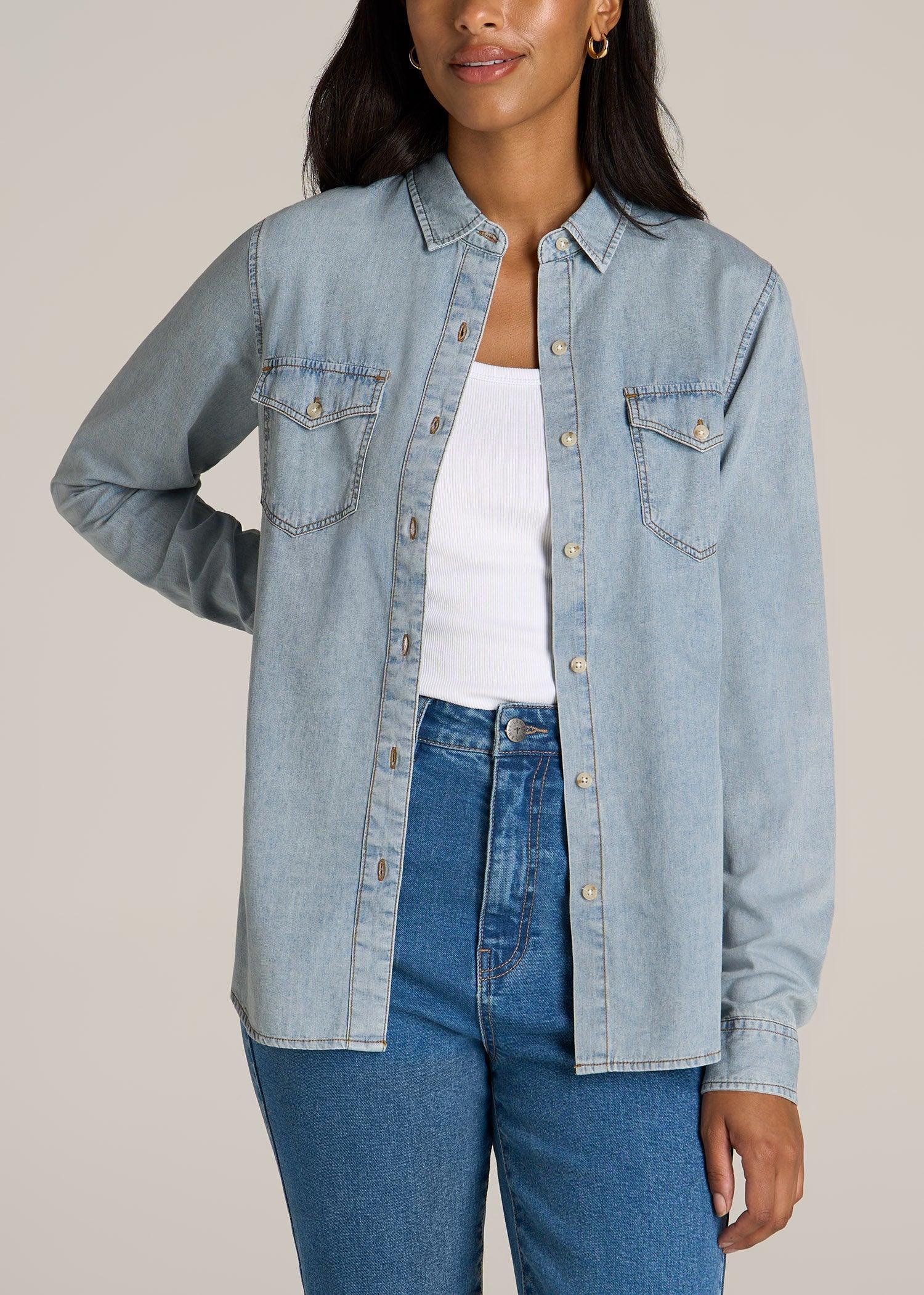 Women's Tall Denim Shirt in Light Blue Female Product Image