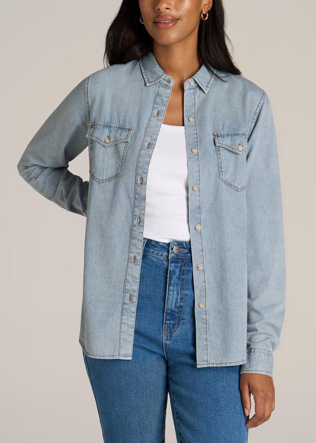 Women's Tall Denim Shirt in Light Blue Product Image