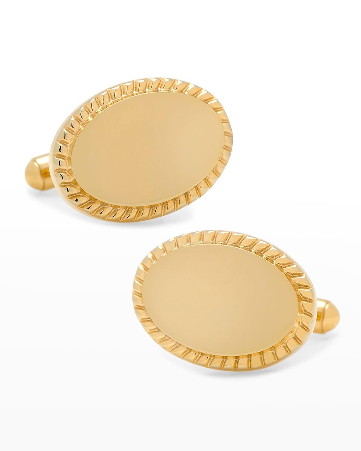 14K Gold-Plated Rope Border Oval Engravable Cufflinks Product Image