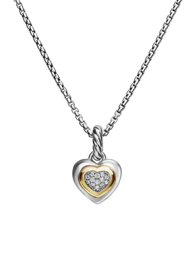 David Yurman Petite Cable Heart Pendant Necklace in Sterling Silver with 14K Yellow Gold and Diamonds, 16 Product Image